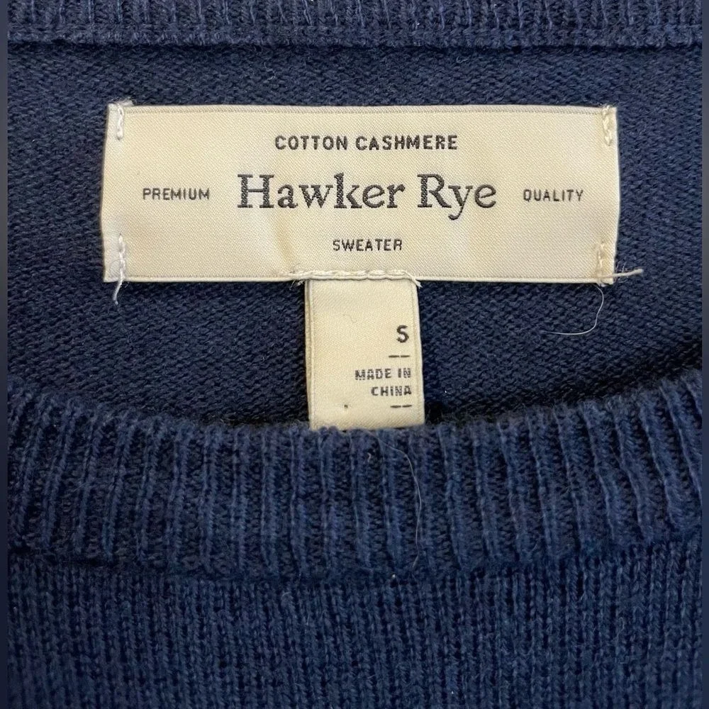 NWT Hawker Rye Cashmere Blend Navy Round‎ Neck Soft Cozy Sweater Small